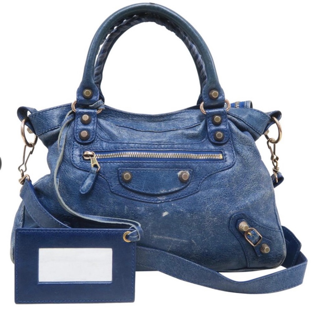 Balenciaga Motocross Giant 12 Town Blue Satchel Bag